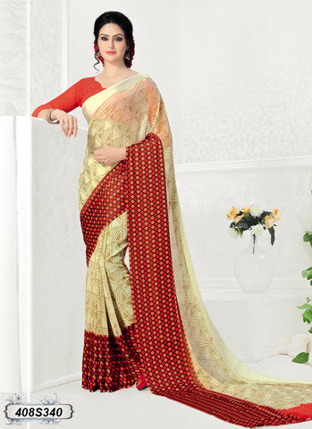 Beige,Orange Satin Sarees