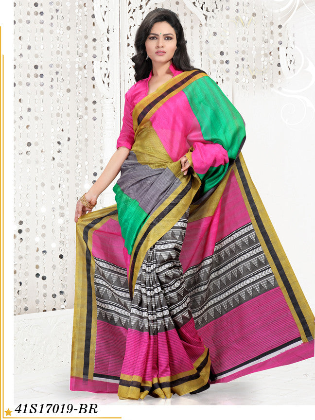 Pink Grey Banarasi Silk Sarees Get Extra 10% Discount on All Prepaid Transaction