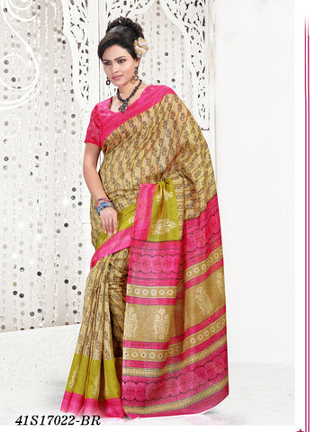 Beige & Pink Banarasi Silk Sarees