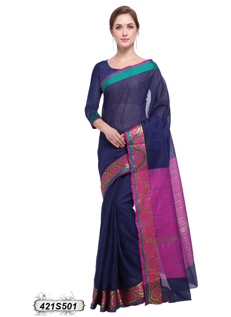 Blue,Pink Poly Pure Cotton Sarees