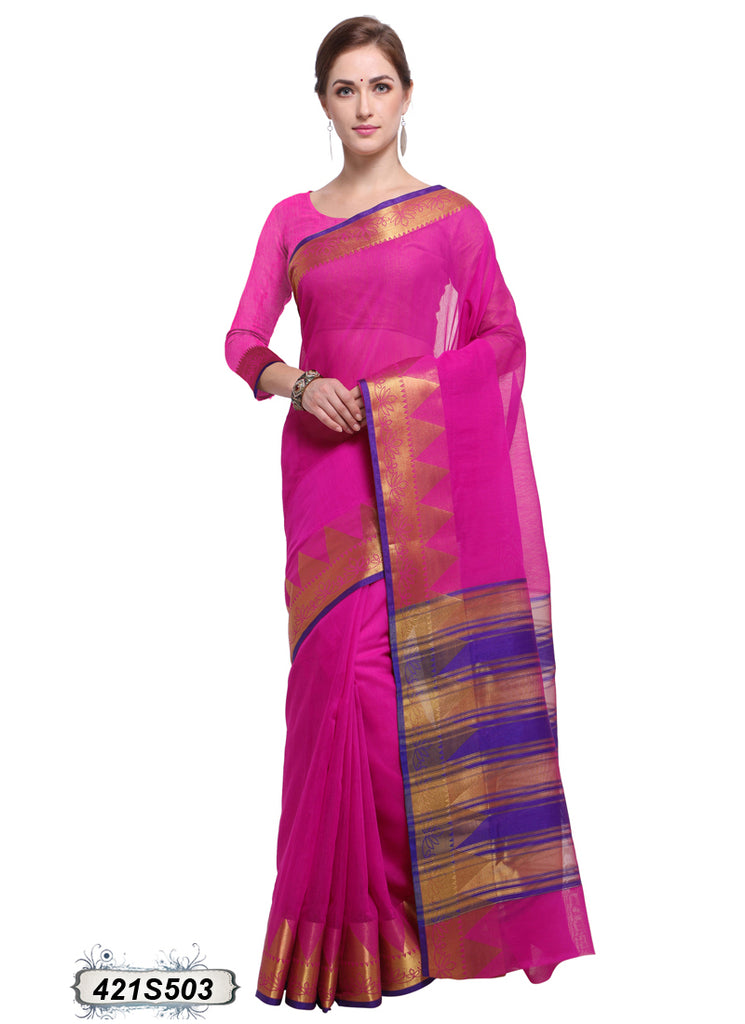 Violet,Pink Poly Pure Cotton Sarees