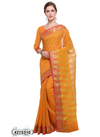 Yellow Poly Pure Cotton Sarees