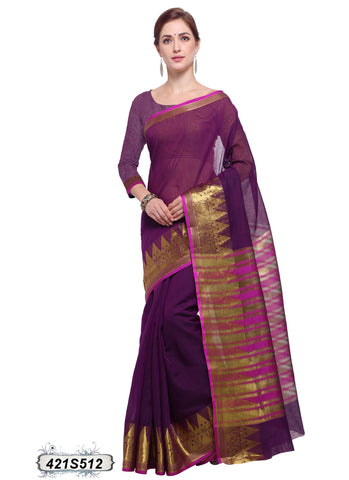 Purple,Pink Poly Pure Cotton Sarees