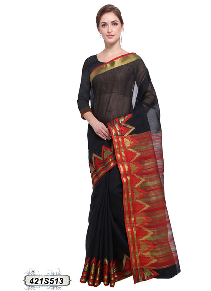 Red,Black Poly Pure Cotton Sarees