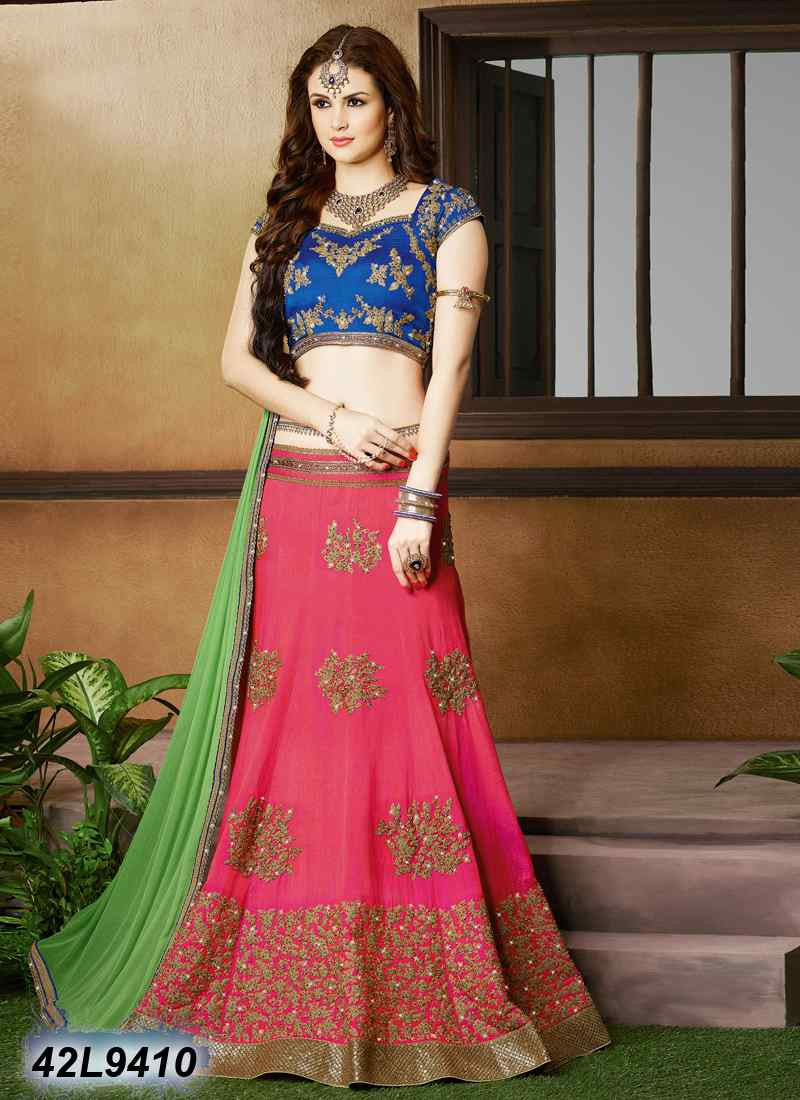 Redium Pink & Parrot Green Designer Lehenga Choli