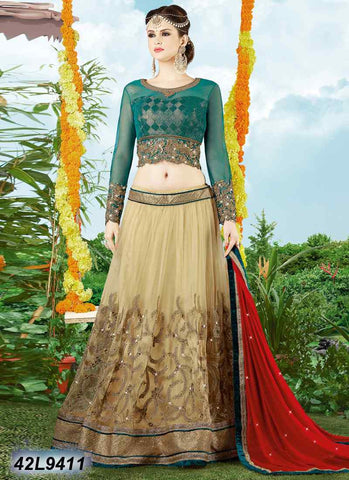 Beige ,Green & Red Designer Lehenga Choli