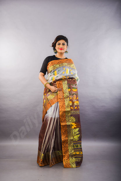 Brown Golden Dhakai Jamdani Sarees