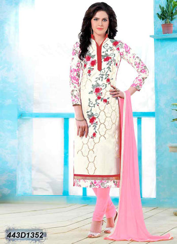 White,Pink Glace Pure Cotton Salwar