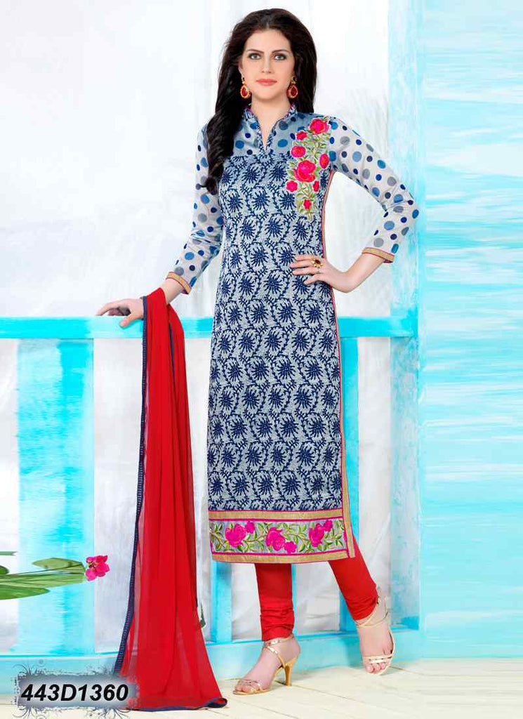 Blue Red Glace Pure Cotton Salwar