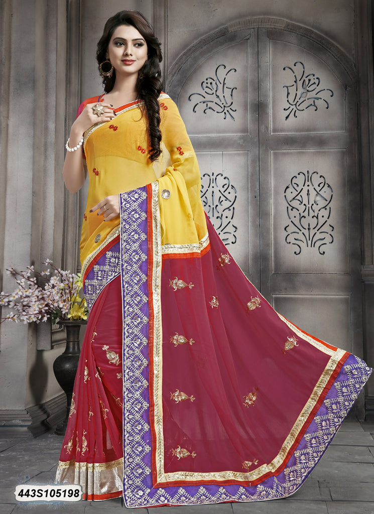 Pink,Yellow Georgette Sarees