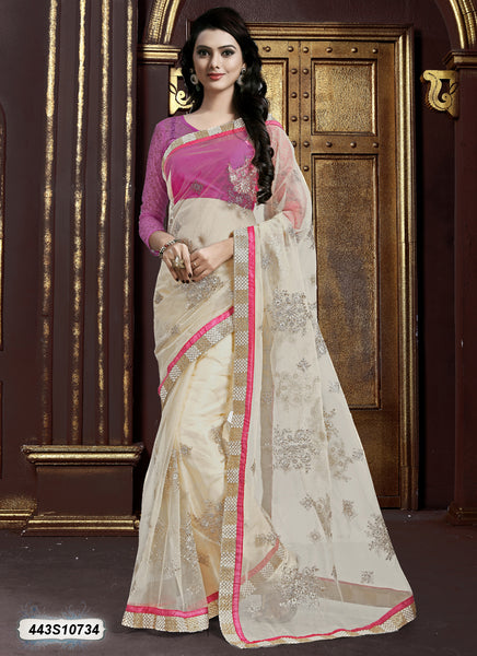 White, Pink Net Sarees