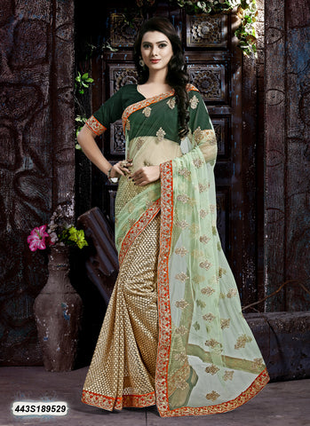 Golden, Green Net Sarees