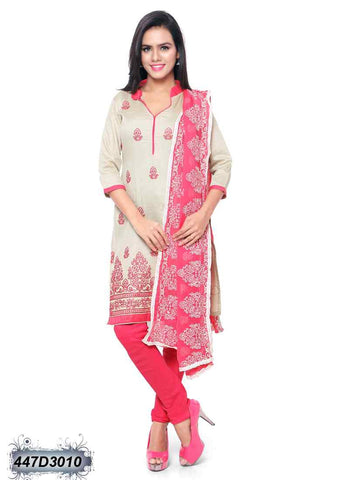 Beige & Pink Glace Pure Cotton Salwar