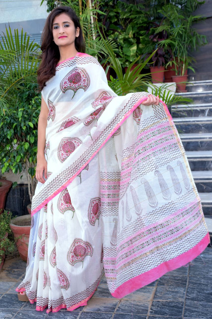 White Pure Cotton Silk Sarees