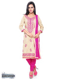 Beige & Pink UnStitched Brasso Cotton Salwar - Dailybuyys