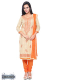 Beige & Orange UnStitched Brasso Cotton Salwar - Dailybuyys