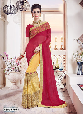 Yellow,Pink Georgette Sarees