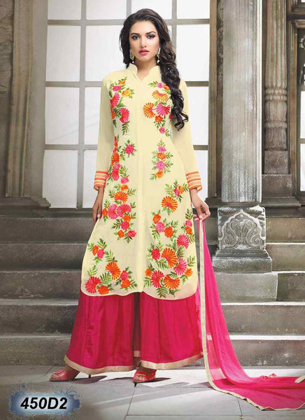 Cream & Pink Georgette Anarkali Salwar