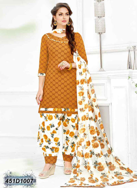 Brown & Yellow Pure Cotton Salwar