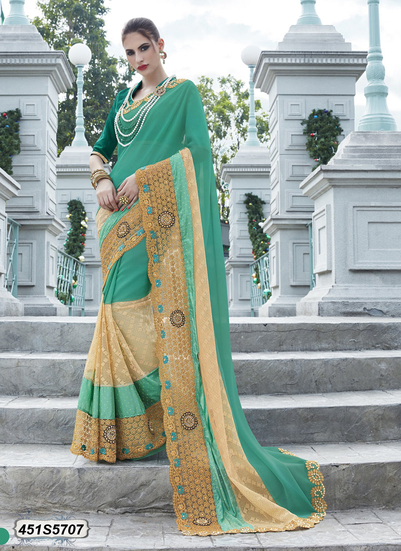 Green,Beige Georgette Sarees