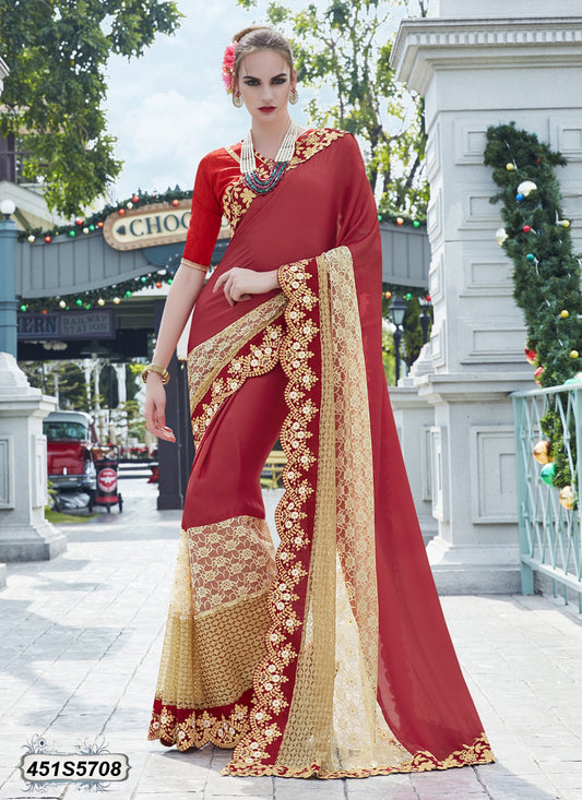 Maroon,Beige Georgette Sarees