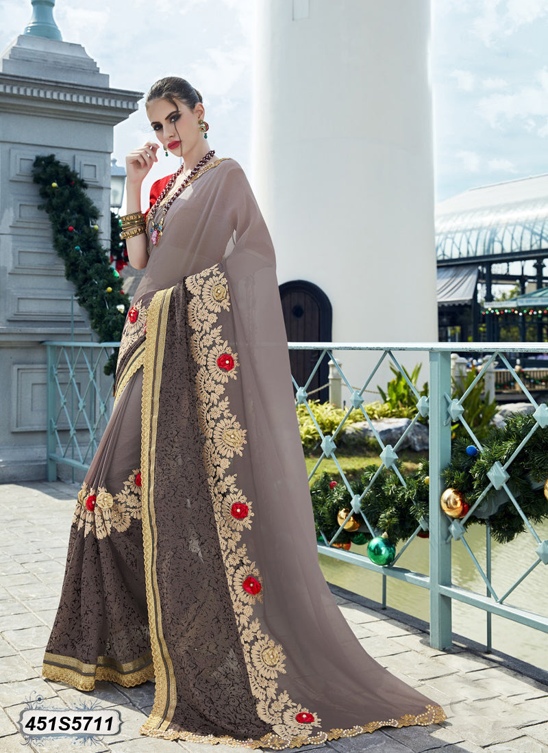 Grey,Red Georgette Sarees