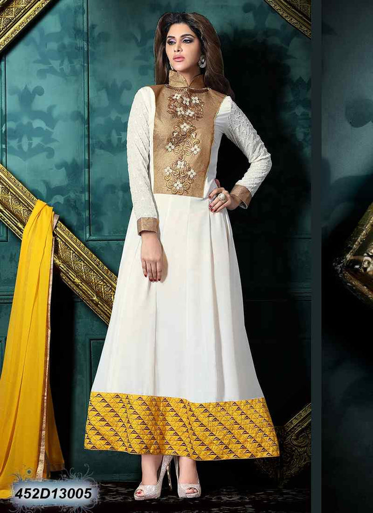White & Yellow Georgette Anarkali Salwar