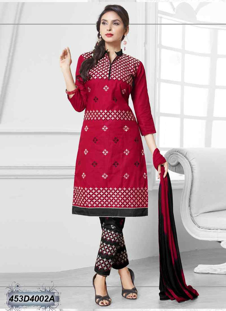 Black & Red UnStitched Cambric Cotton Salwar - Dailybuyys