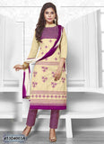 Cream & Purple UnStitched Cambric Pure Cotton Salwar