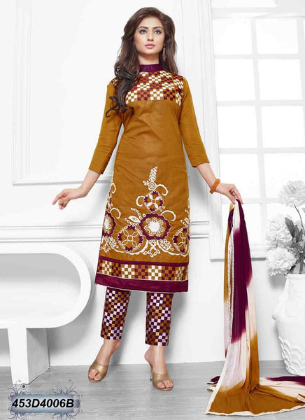 Yellow & Maroon UnStitched Cambric Pure Cotton Salwar