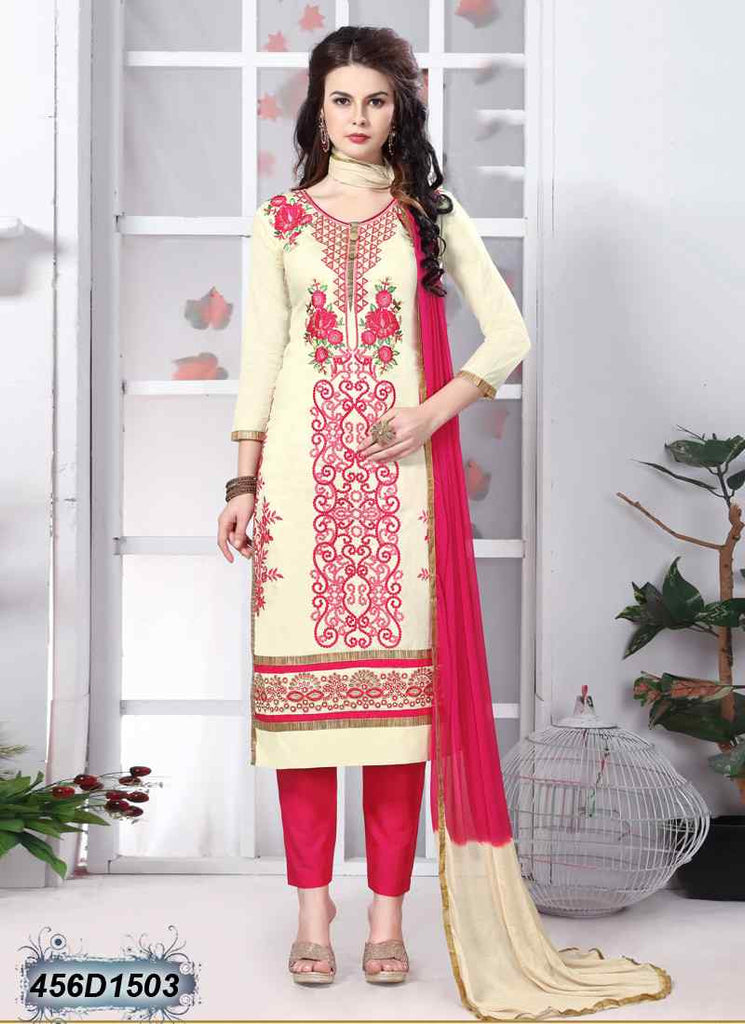 Off White & Pink Glace Pure Cotton Salwar