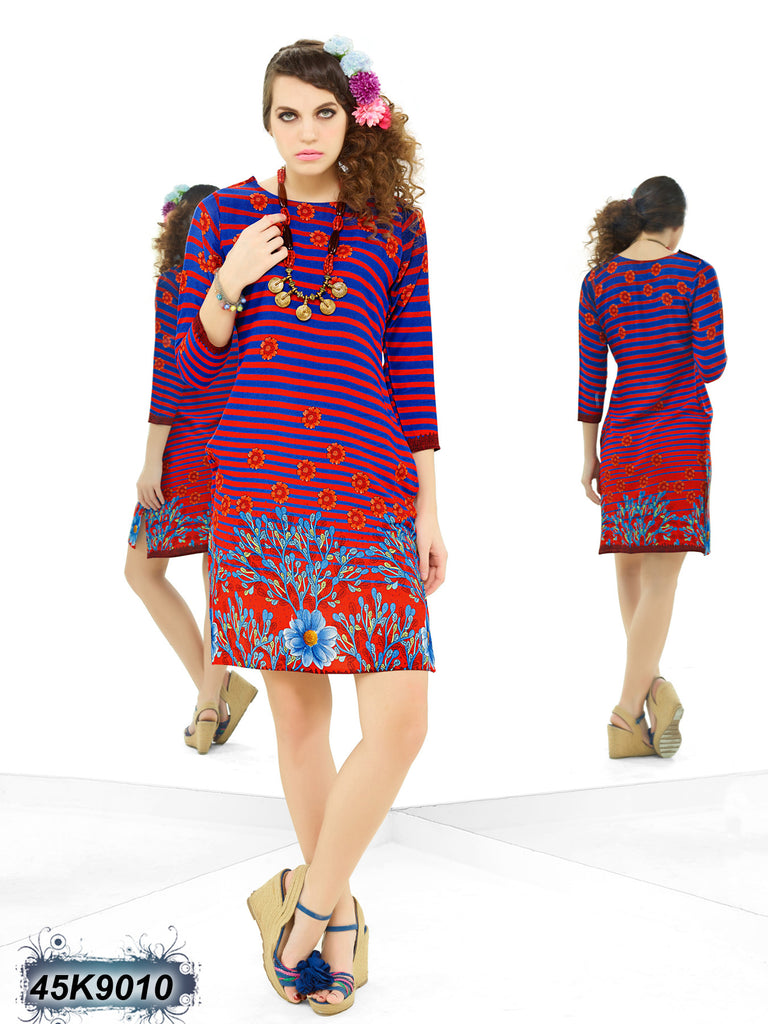 Red Blue Design Stitched Kurtis