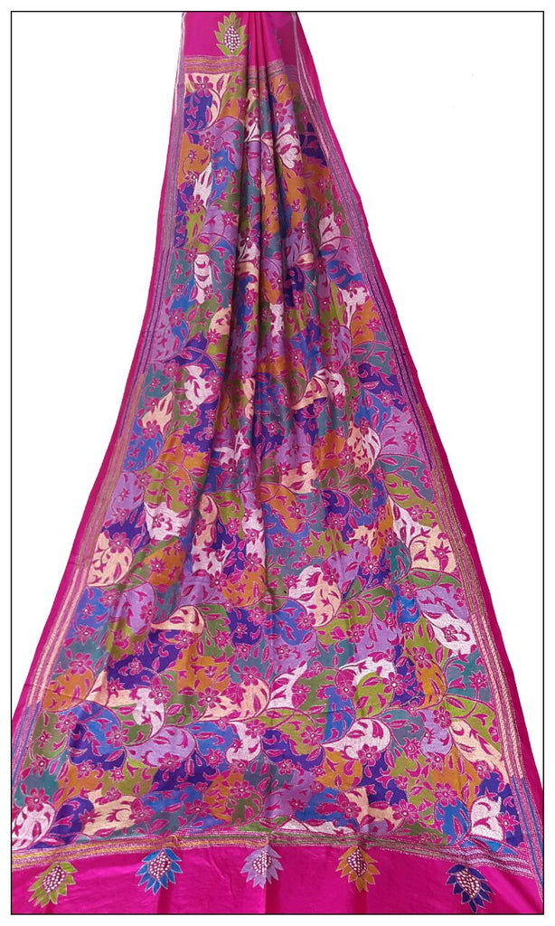 Handpicked Violet Pure Silk Mark Certified Tussar Kantha Stitch Stoles