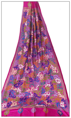 Handpicked Violet Pure Silk Mark Certified Tussar Kantha Stitch Stoles
