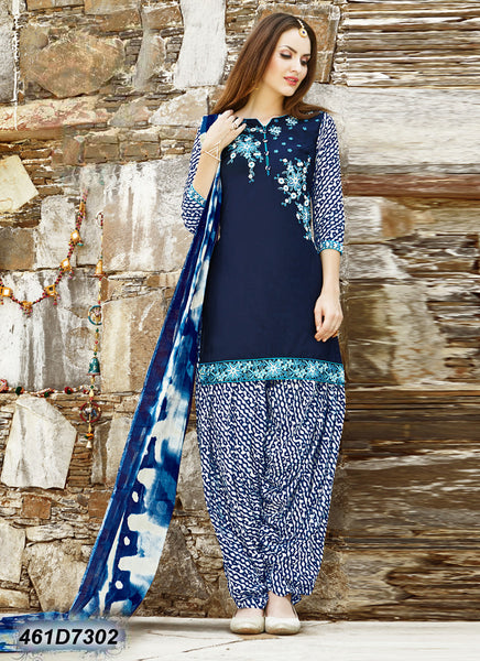 Stunning Navy Blue & White UnStitched Cambric Pure Cotton Salwar