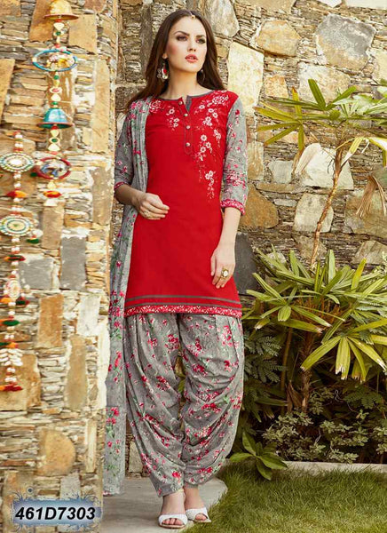 Red & Grey UnStitched Cambric Pure Cotton Salwar