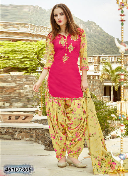 Pink & Yellow UnStitched Cambric Pure Cotton Salwar