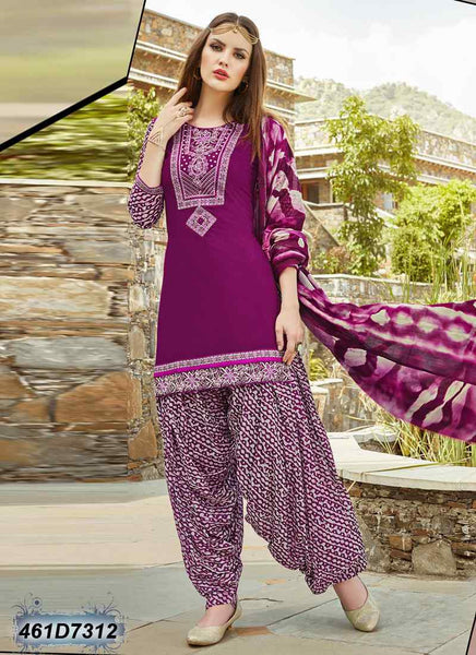 Purple & White UnStitched Cambric Pure Cotton Salwar