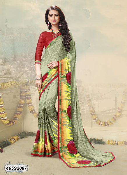 Green Red Crepe Sarees