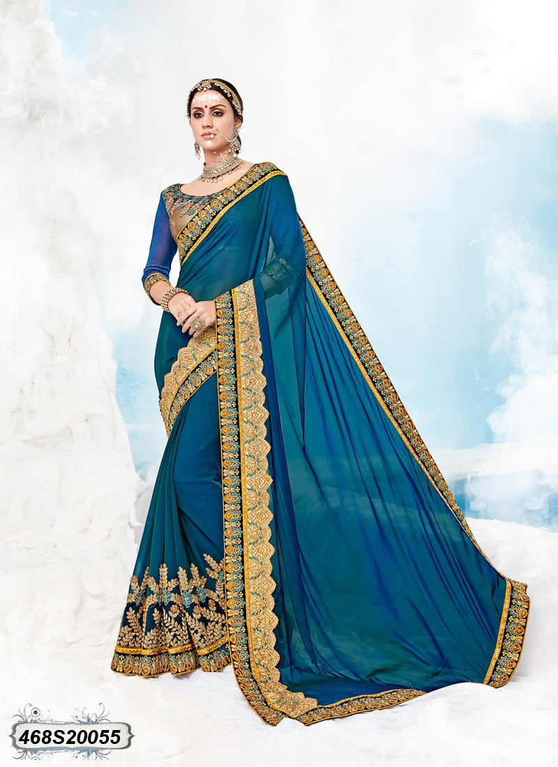 Blue Beige Georgette Sarees