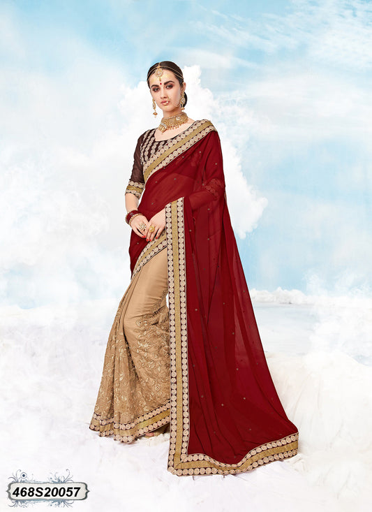 Maroon Beige Georgette Sarees