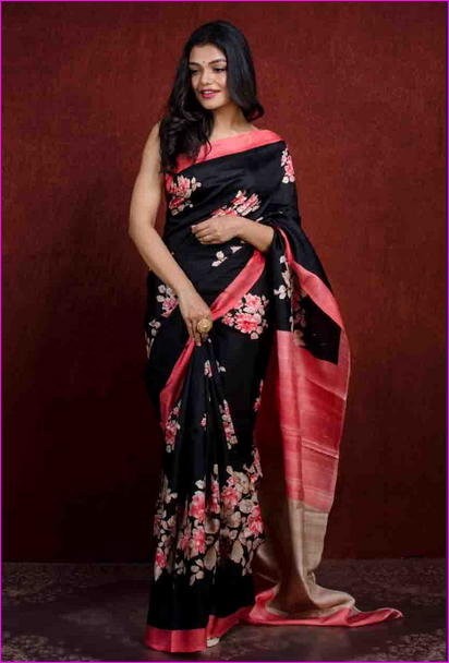 Black Floral Silk Mark Certified Bishnupuri Silk Sarees