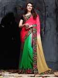 Beige & Pink Green Georgette Party Wear Sarees - Dailybuyys