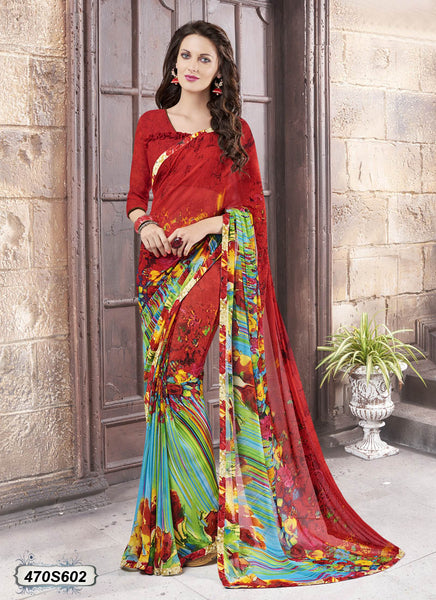 Red,Multi Georgette Sarees