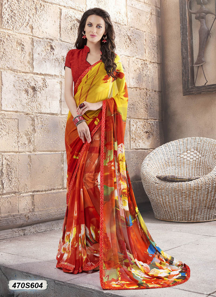Yellow,Red Georgette Sarees