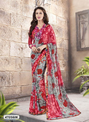 Grey,Pink Georgette Sarees