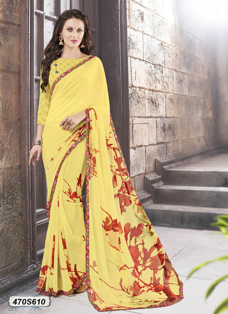 Yellow,Maroon Georgette Sarees