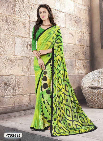 Green,Yellow Georgette Sarees