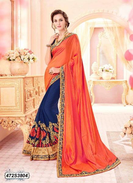 Orange,Blue Georgette Sarees