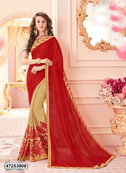 Red Biege Georgette Sarees